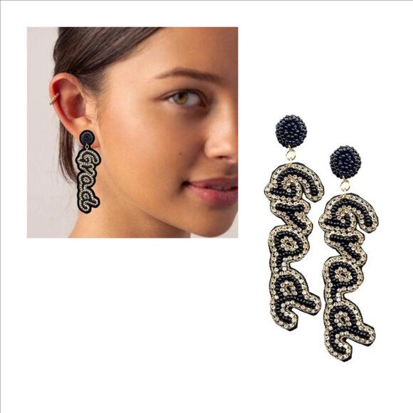 Rhinestone Beads GRADUATION Statement Earrings NEW - Picture 1 of 1